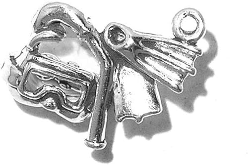 Aleta 3D de plata esterlina, máscara y dije de snorkel Artículo #2469, Plata esterlina, No es una piedra preciosa