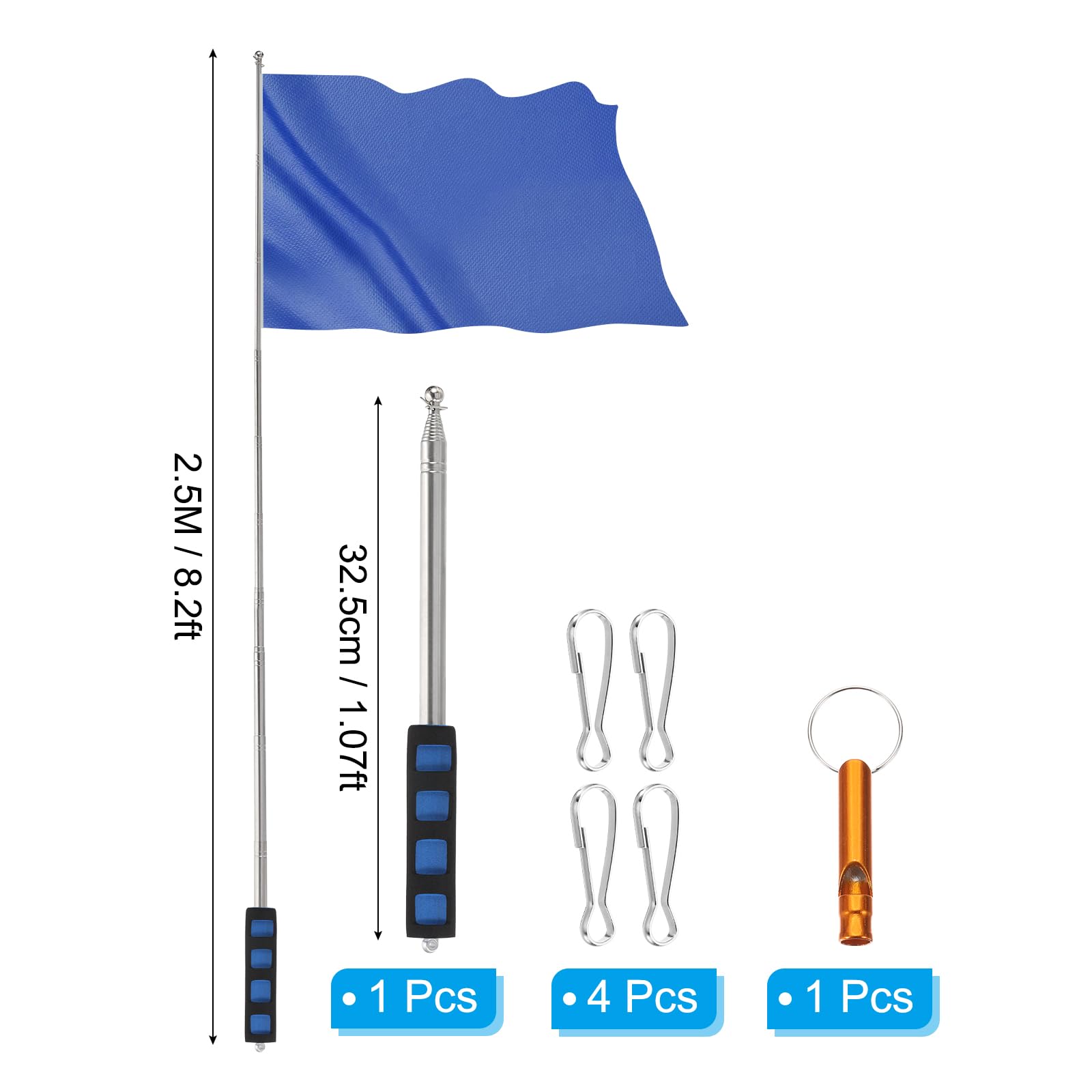 PATIKIL 8.2ft Telescopic Flag Pole, Stainless Steel Telescoping Handheld Portable Retractable Flagpole with Clips, Whistle - Image 2