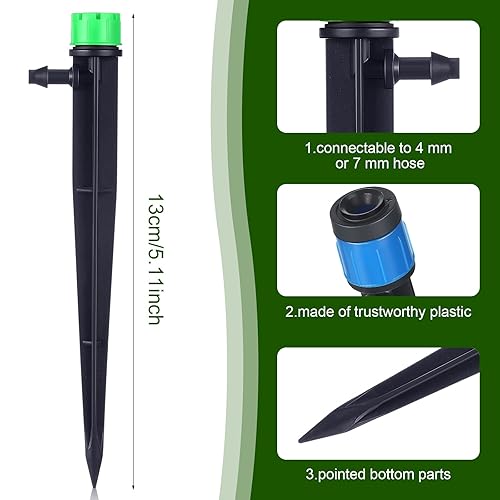 Miniatura 2 de Hortsun 200 emisores de riego por goteo de 5.2 pulgadas, emisores de goteo de ventilador para tubos de riego por goteo de 1/4 de pulgada, 360 grados