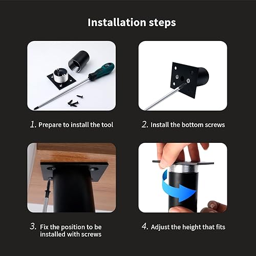 Miniatura 4 de Patas para muebles de 6 pulgadas de longitud ajustable para mesa de escritorio, pie para muebles, color negro, 4 unidades