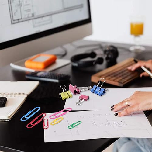Miniatura 5 de Sopito - Clips de papel 300 clips de oficina de colores con abrazaderas de papel bandas de goma para suministros de oficina y escuela varios tamaños