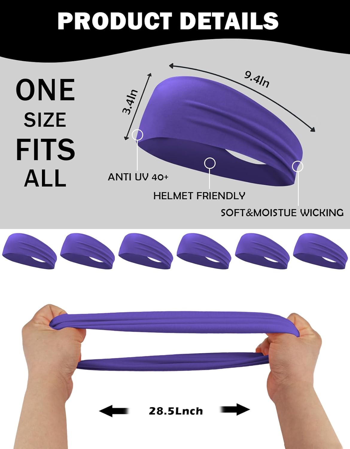 6 Pack Sport Headbands for Men & Women, Sweat Wicking Workout Sweatband, Bright Hairband for Running, Cycling, Football, Yoga - Image 2