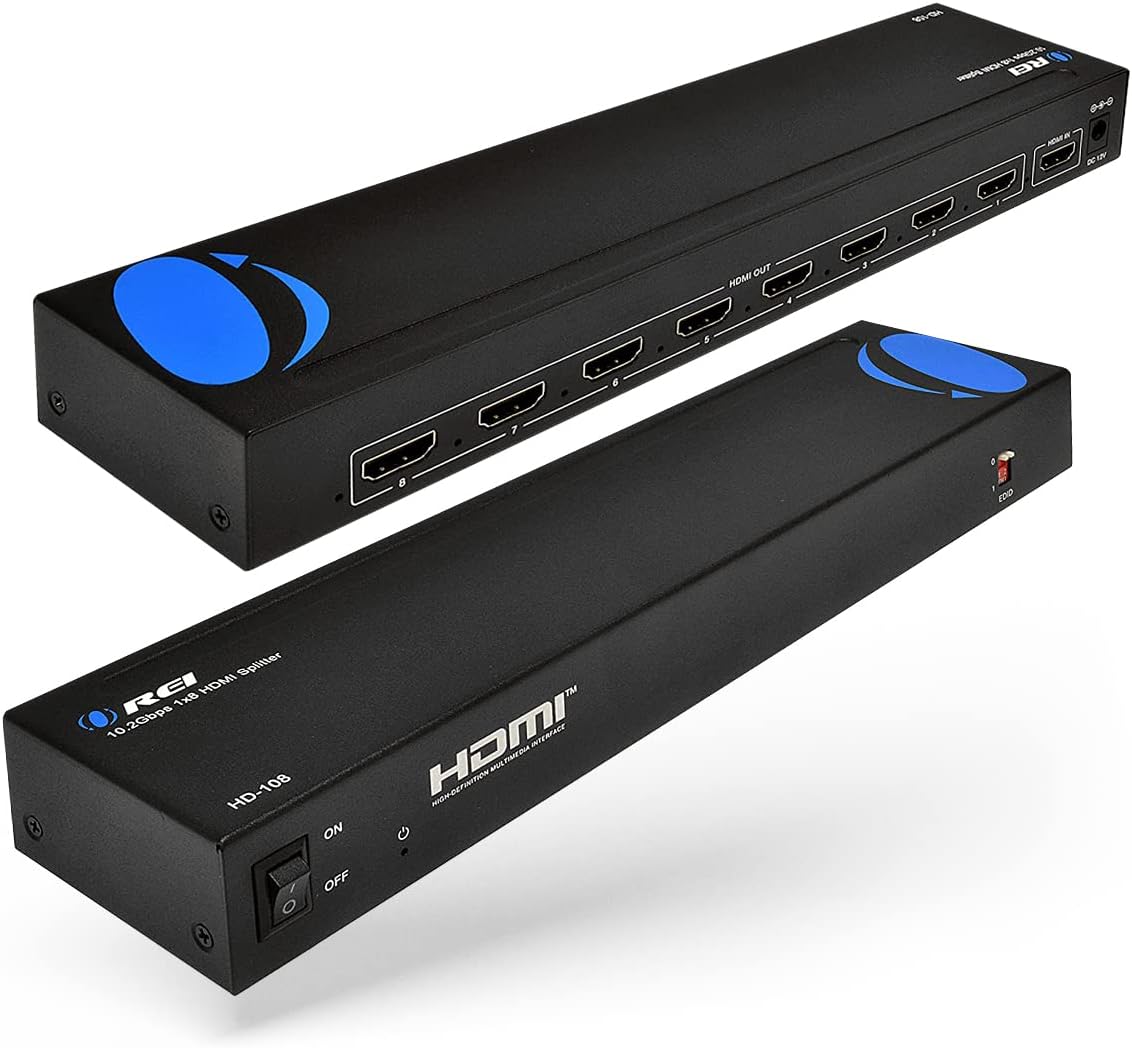 OREI 1080p 1x8 HDMI Splitter, 1 Port to 8 HDMI Display Duplicate/Mirror - Powered Splitter Ver 1.3 Certified for Full HD 1080P High-Resolution 3D Support (One Input To Eight Outputs)