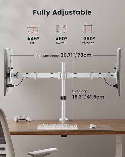Miniatura 4 de ErGear Soporte de monitor doble para escritorio, brazo de monitor doble totalmente ajustable para 2 pantallas de computadora de hasta 32 pulgadas,