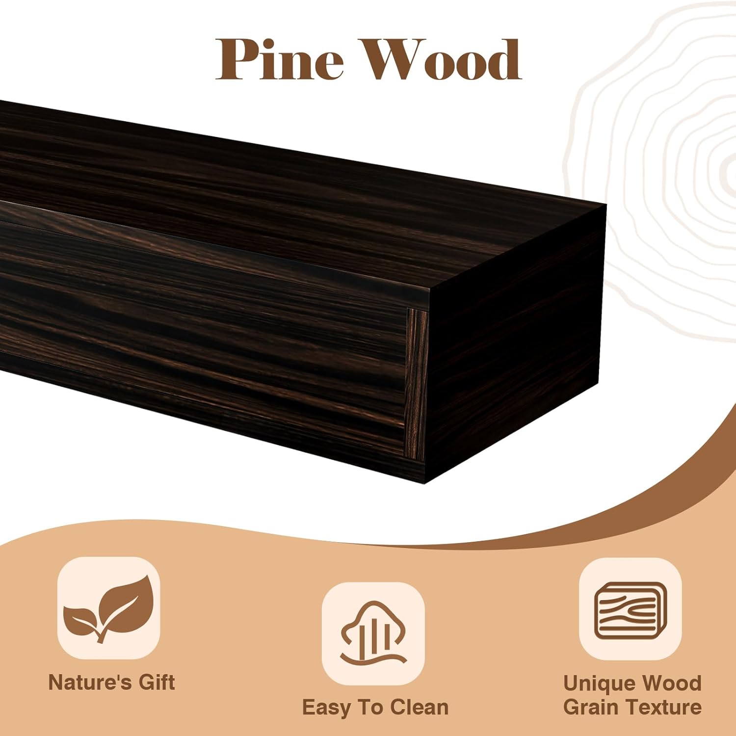 Fireplace Mantel 60inch - Solid Wood Mantel Shelf with Hidden Brackets | Floating Mantle Shelves Decor for Wall, Bedroom, TV, Livingroom (Black, 60)