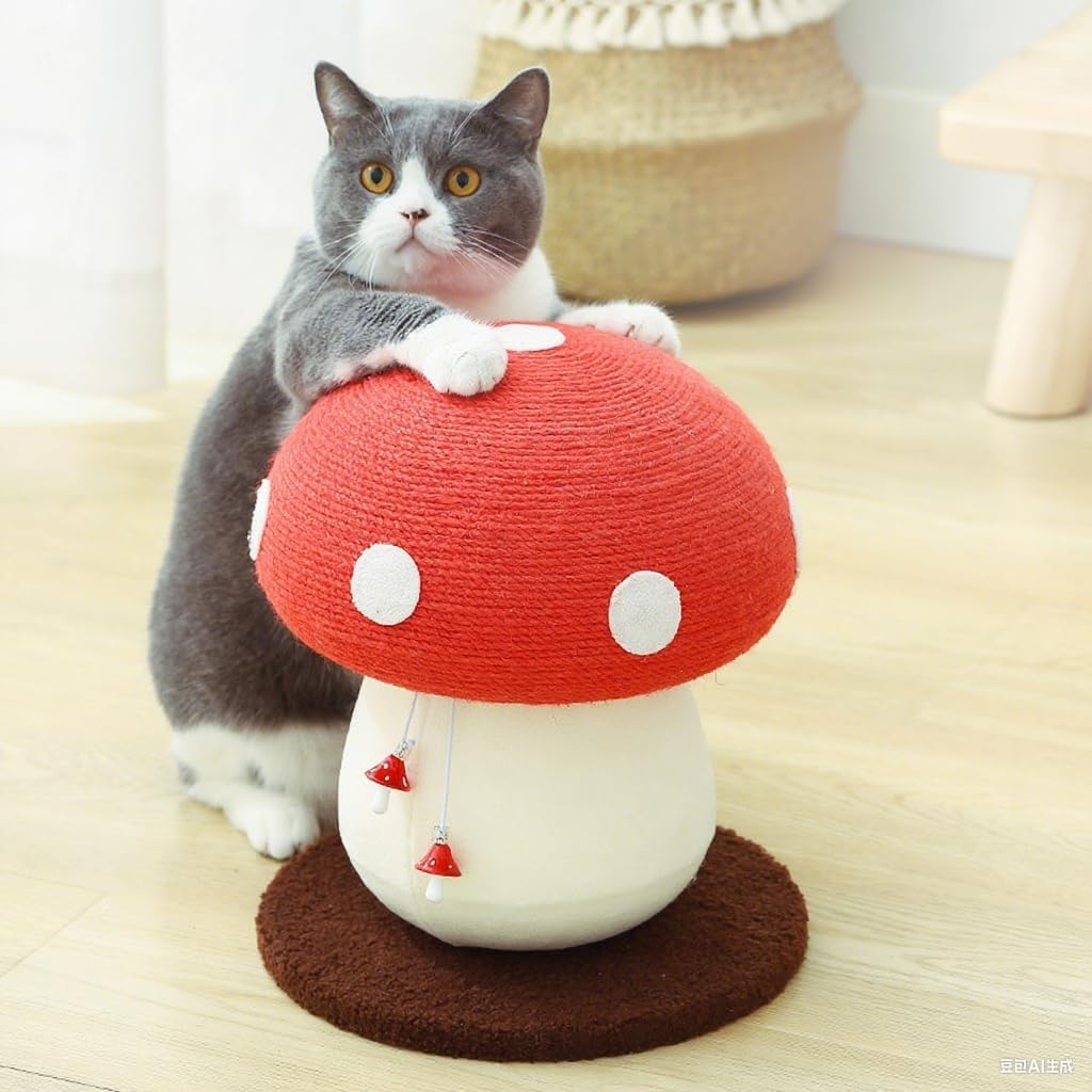 Mushroom Cat Scratching Post Cute Kitten Scratching Board with Natural Sisal Rope for Kittens and Small Cats