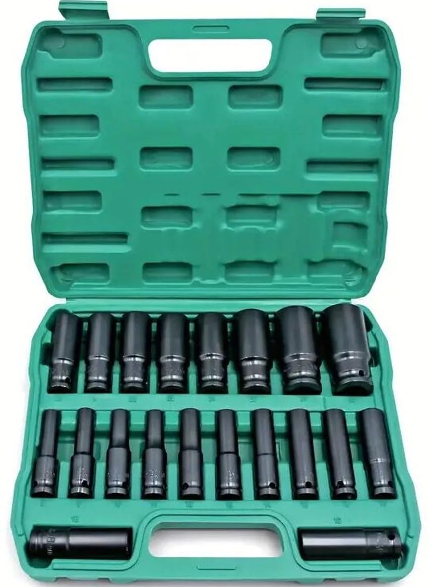 ELIZER 20 Pieces 1/2-Inch Drive Deep Impact Socket Set, CR-Mo, 6 Point, 8mm to 32mm, Metric, Deep-image-40
