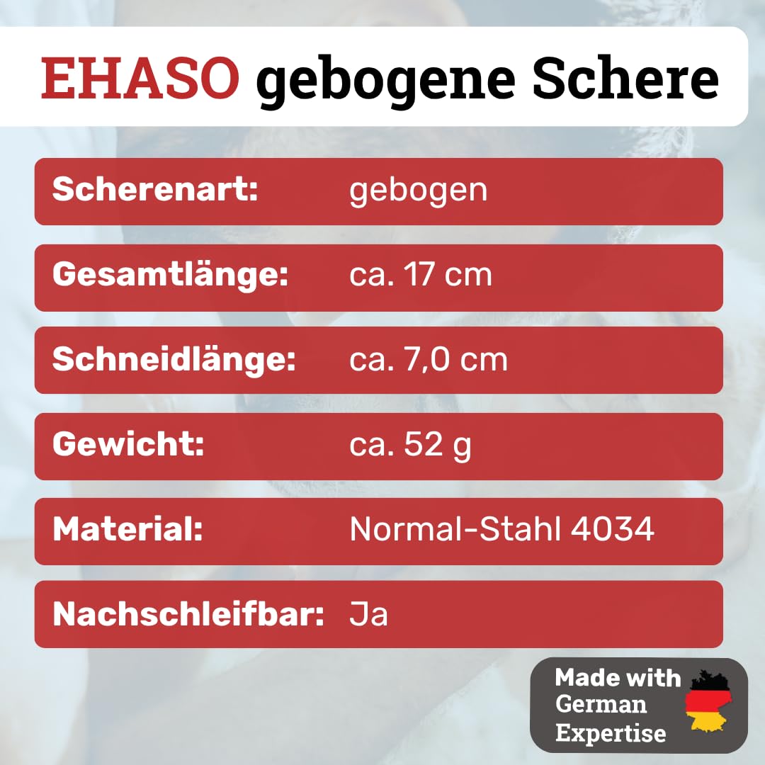 EHASO Gebogene, langlebige Hundeschere Rostfrei, 17 cm matt