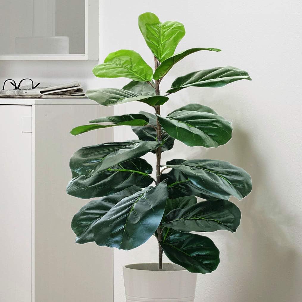 Olivachel Artificial Fiddle Leaf Fig Tree Twig Faux Ficus Lyrata Plants Greenery for Home Office Yard Indoor and Outdoor Decoration (Green -1 Branch(28 inch))
