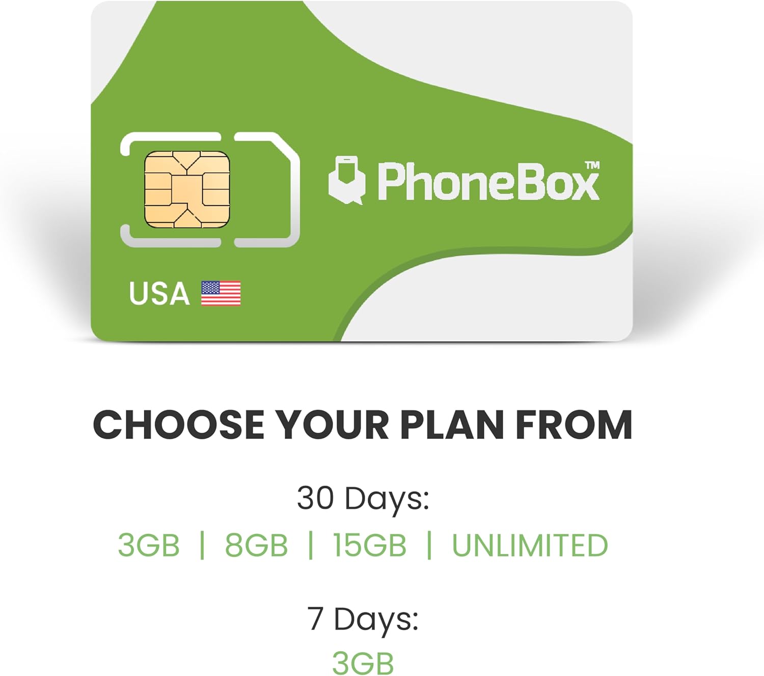 PhoneBox USA Prepaid SIM Card Choose from 3GB, 8GB, 15GB