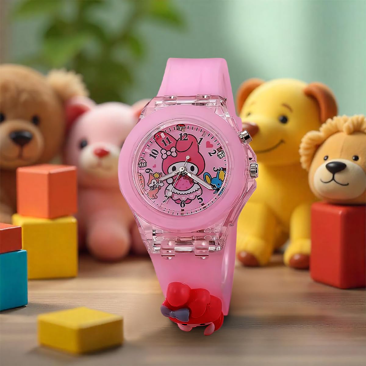 Montre à quartz analogique pour fille - Bracelet en silicone coloré - Cadeau pour filles de 3 à 10 ans - Scintillante - 3D - Lumière LED clignotante - My Melody - Rose - Emballée dans une