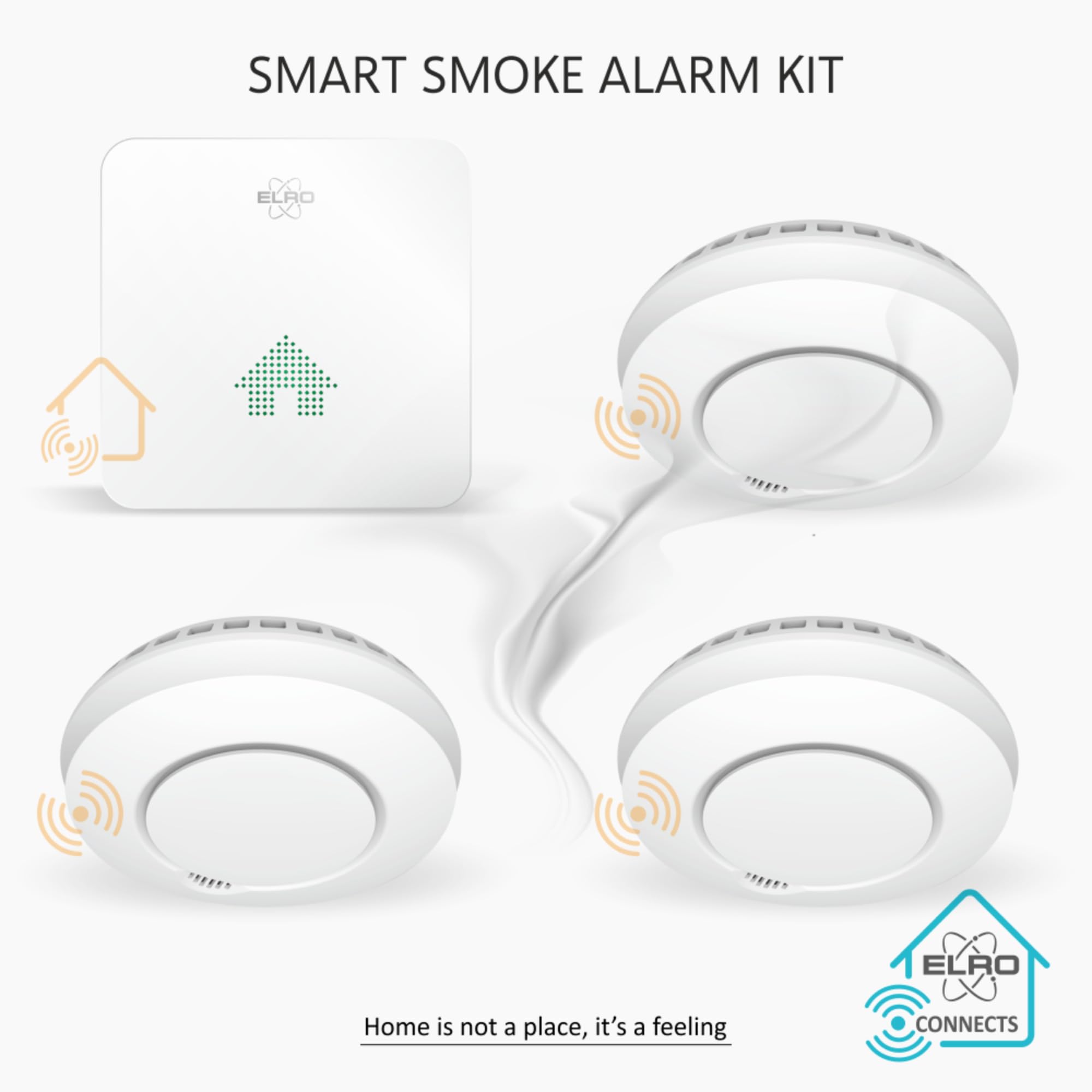 ELRO Connects SF500S - Juego Completo de detectores de Humo K2 Connector + 3 detectores de Humo inalámbricos – Advertencia por Smartphone – según EN14604