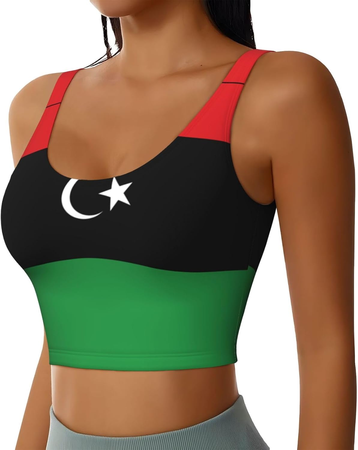 Libyan Flag Women's Sports Bras - High Support Workout Tops for Women