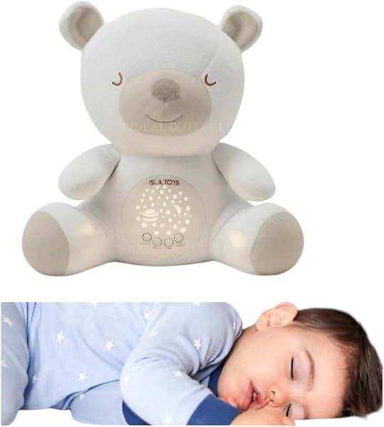 LYNDAY Veilleuse Coranique Bébé Peluche – Doudou Apaisant avec Détecteur de Pleurs, Veilleuse Projection Étoiles, Récitations Coraniques, Aide Sommeil Bébé, Cadeau Naissance Doudou Blanc - 1