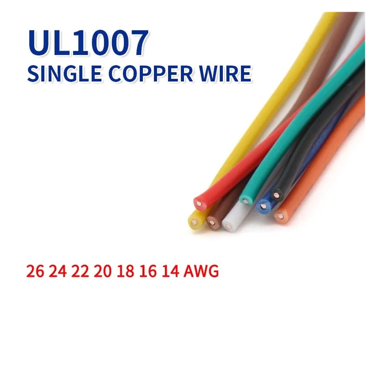 Cable Electrónico UL1007 De 10m, Núcleo Único AWG 26 24 22 20 18 16 14, Equipo Línea, Aislamiento PVC, Cobre Estañado(Green,10m 14AWG)