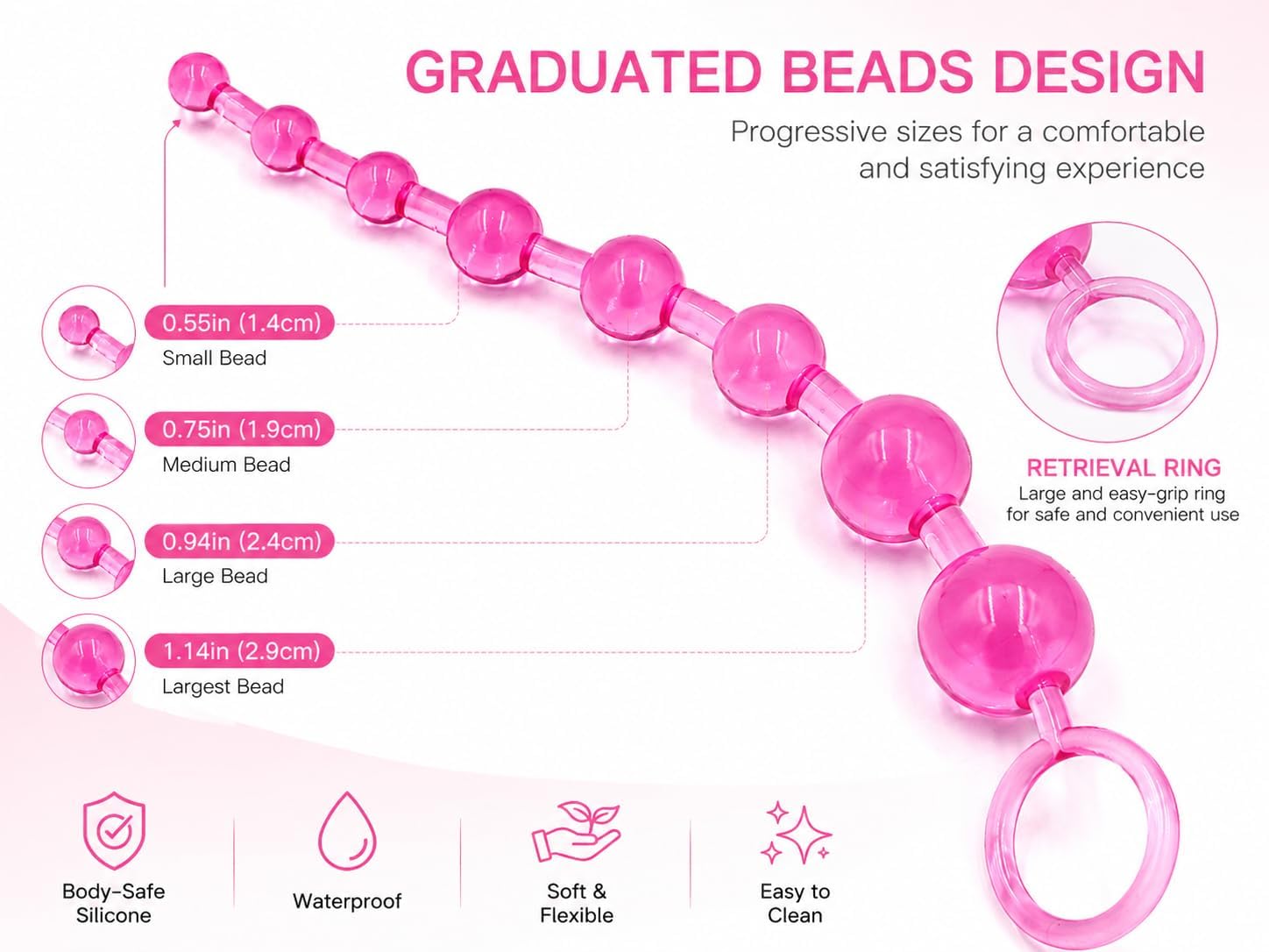 Product Title Graduated Anal Beads Sex Toys for Women Men, Silicone Butt Plug Prostate Massager with Pull Ring, Adult BDSM Bondage Sensory Beads for Couples, Pink