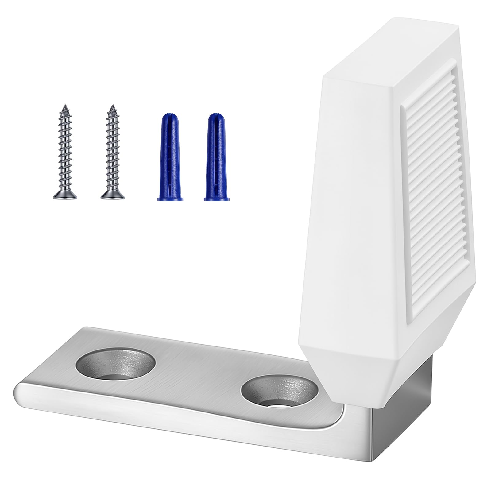Moxweyeni 1 Pack Floor Door Stop Angle Door Stopper Floor Mounted Heavy Duty Base Fits Doors with up to 2" Gap Comes with Rubber Bumper Stainless Steel Screws Suitable for Wood Concrete Floors (White)