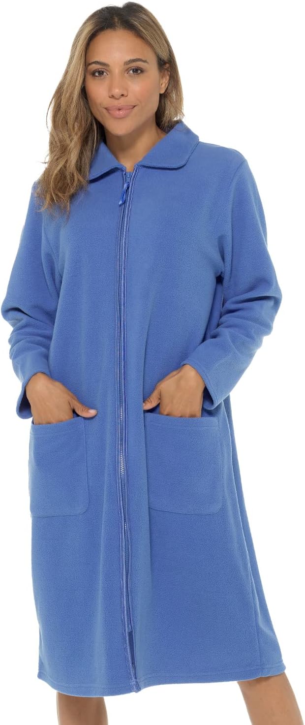 Bata De Baño Larga De Felpa Para Mujer, Suave, Con Botones, De Forro Polar Calida Para Invierno Con Bolsillos