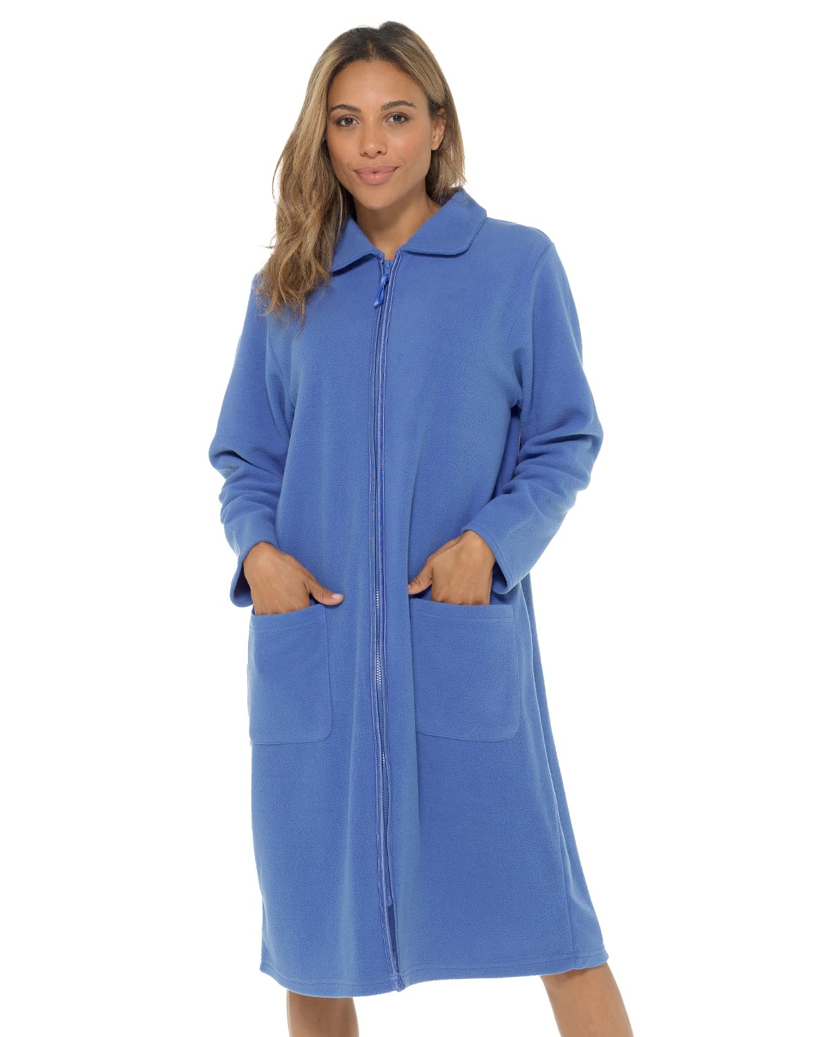 Slumber Hut Women's Blue (Collar) Zip Fleece Gown Ln730uc Blue 10-12