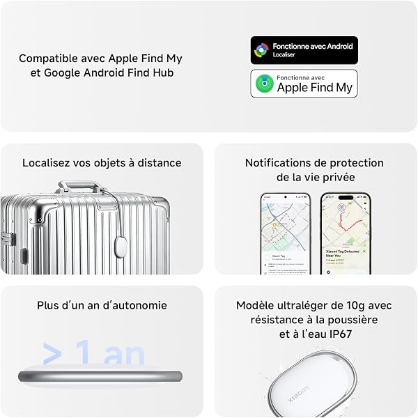 Xiaomi smart tag, compatible with Apple Find my and Google Android Find Hub, tracker, finder for luggage/bags/suitcase/wallet/pet, IP67 Waterproof, battery life over 1 year, 1 Pack - 2