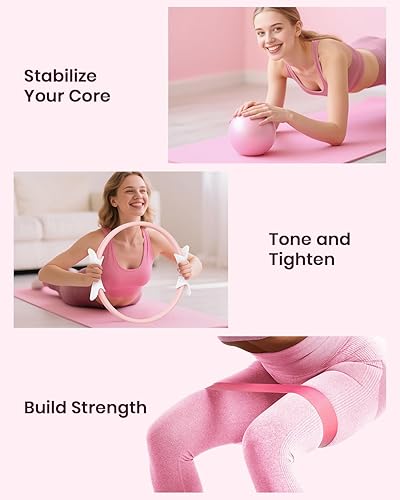 Miniatura 2 de Juego de anillos de pilates Fuelion para mujeres, equipo de pilates para entrenamiento en casa con bandas de resistencia, círculo mágico de 35 cm,