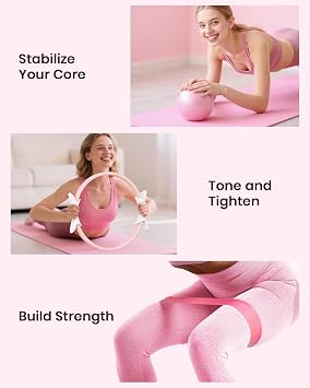 Pilates Ring Set Pilates Kit with 14 Magic Circle Dual Padded Handles,9.8 Mini Ball,3 Resistance Bands(15, 25, 35 lbs),Pump&Workout Guide,Pilates Equipment for Strength,Flexibility,Toning