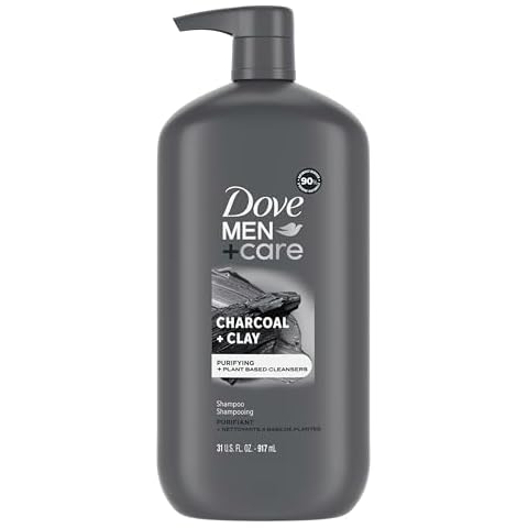 DOVE MEN+CARE DV M SH Charcoal Pump Purifying Shampoo Charcoal + Clay for Stronger, More Resilient Hair, with Plant-Based Cleansers, 31 oz Cover