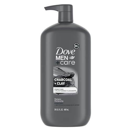 DOVE MEN + CARE Charcoal Pump Purifying Shampoo Charcoal + Clay for Stronger, More Resilient Hair, with Plant-Based Cleansers, 31 oz