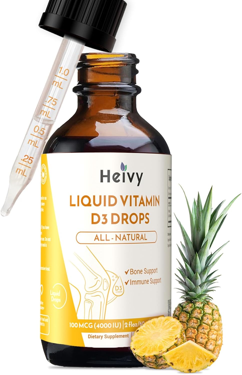 Heivy Liquid Vitamin D Drops 4000 IU (100 mcg), Vitamin D3 for Bone Health Support, Pineapple Flavor Vegan VIT D3 Drops, Made in USA, 60 Servings 2 Fl Oz (60ml) - Image 7