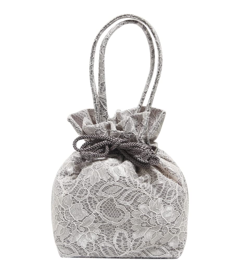Hasegawa Lace Drawstring Bag with Handle Gray Made in Japan Kimono Yukata