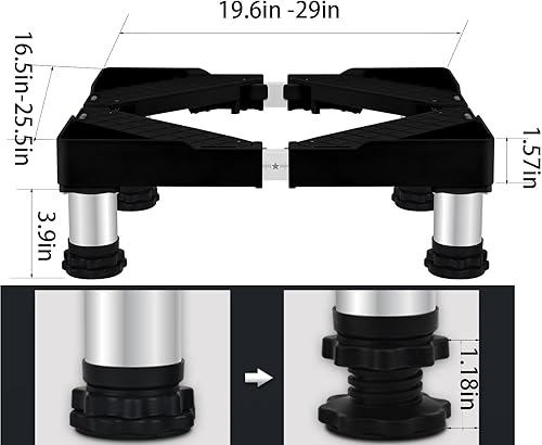 Miniatura 2 de Soporte para lavadora, patas de pedestal ajustables para lavadora, altura de 3.9 pulgadas, soporte largo ajustable de 19.6 a 29.5 pulgadas, ancho