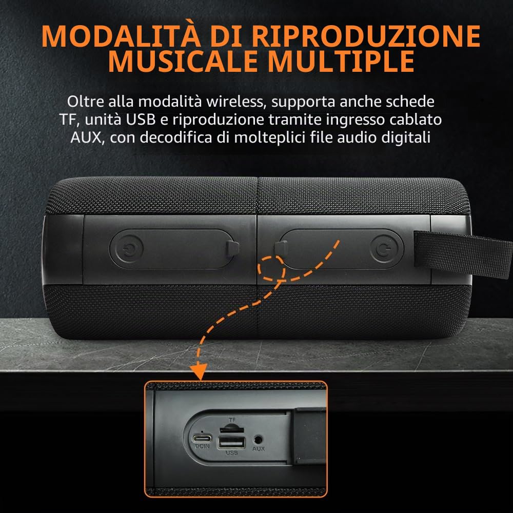 CYBORIS Doppio Altoparlante Bluetooth 2 in 1 40 W Impermeabile Senza Fili V5.3 Bassi Profondi Suono Stereo Potente 24 Ore di Riproduzione Vero Appariamento