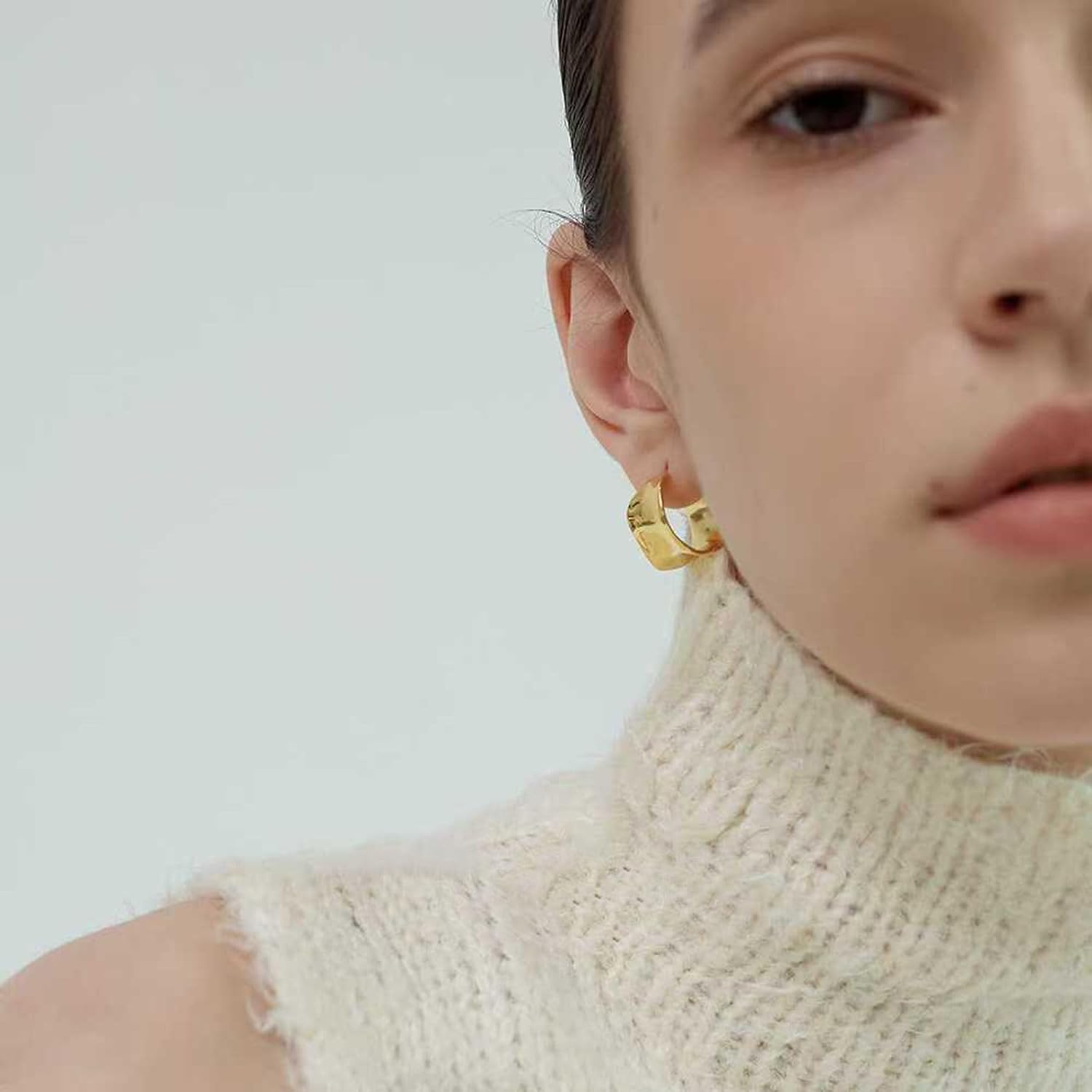 Chunky Silver Earrings 14K Gold Plated Geometric Dangle Earrings for Woman, Trendy Simple Silver Hypoallergenic Small Hoop C Shape Stud Earrings Jewelry - Image 3