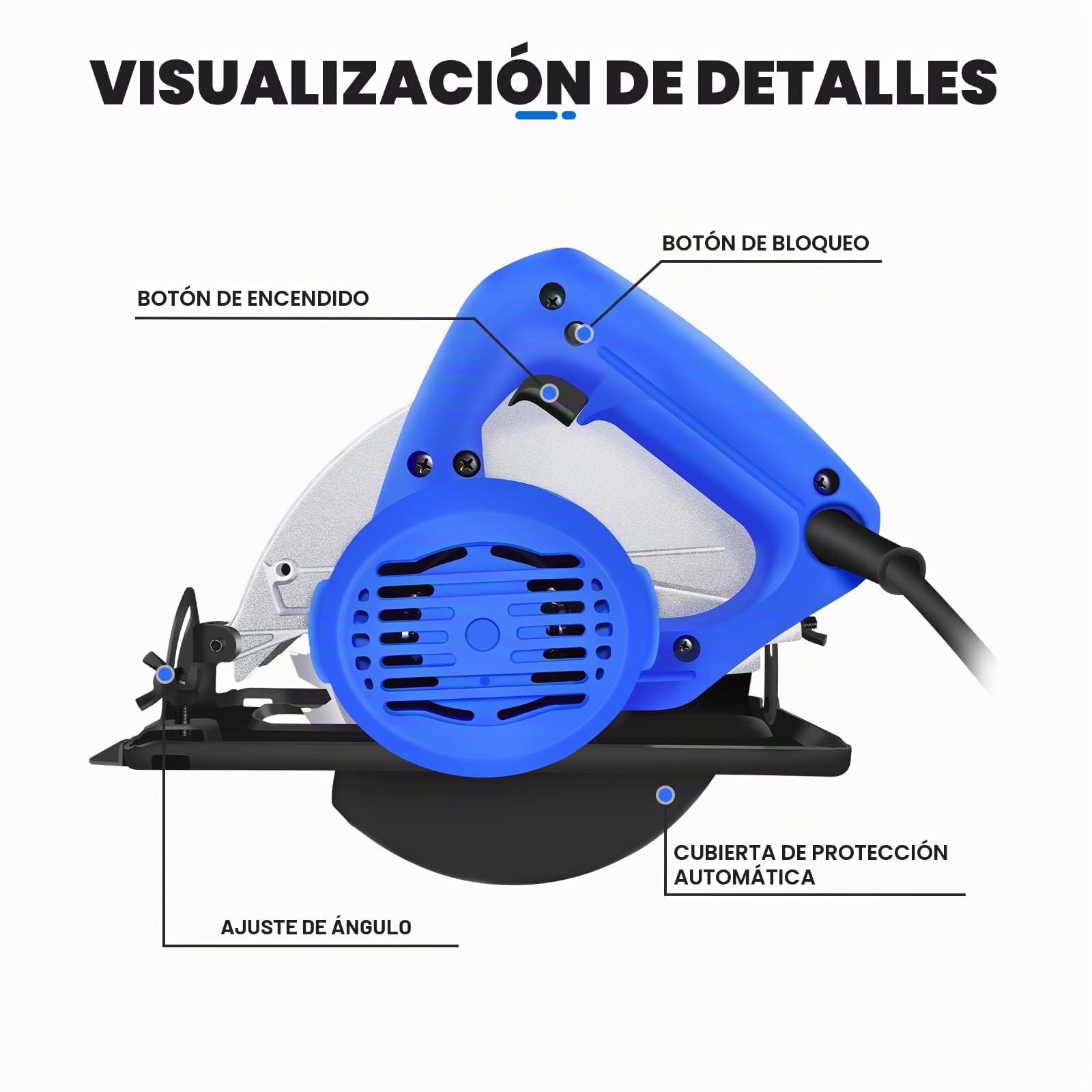 Lucn Sierra circular eléctrica de 2000 W, herramienta eléctrica de corte de metal de madera resistente con cuchillas de 57 mm, interruptor de seguridad, ideal para madera, plástico, metal blando