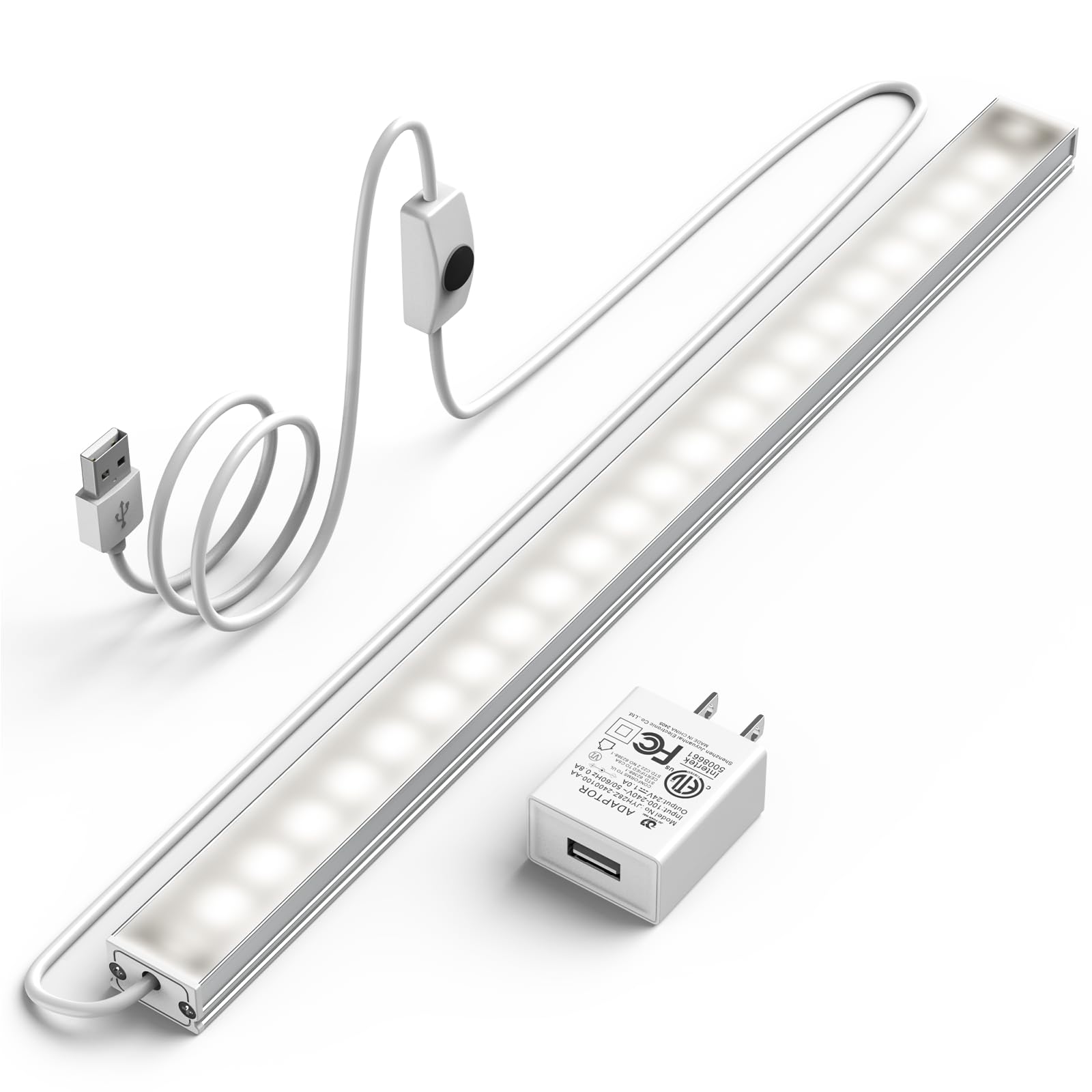 ASOKO Under Cabinet Led Lighting, 12 Inch Light Strip Bar, Daylight White 5000K Dimmable Plug in USB Light, Small Thin Led Under Counter Lighting for Kitchen/Room/Shelf/Desk/Display Case