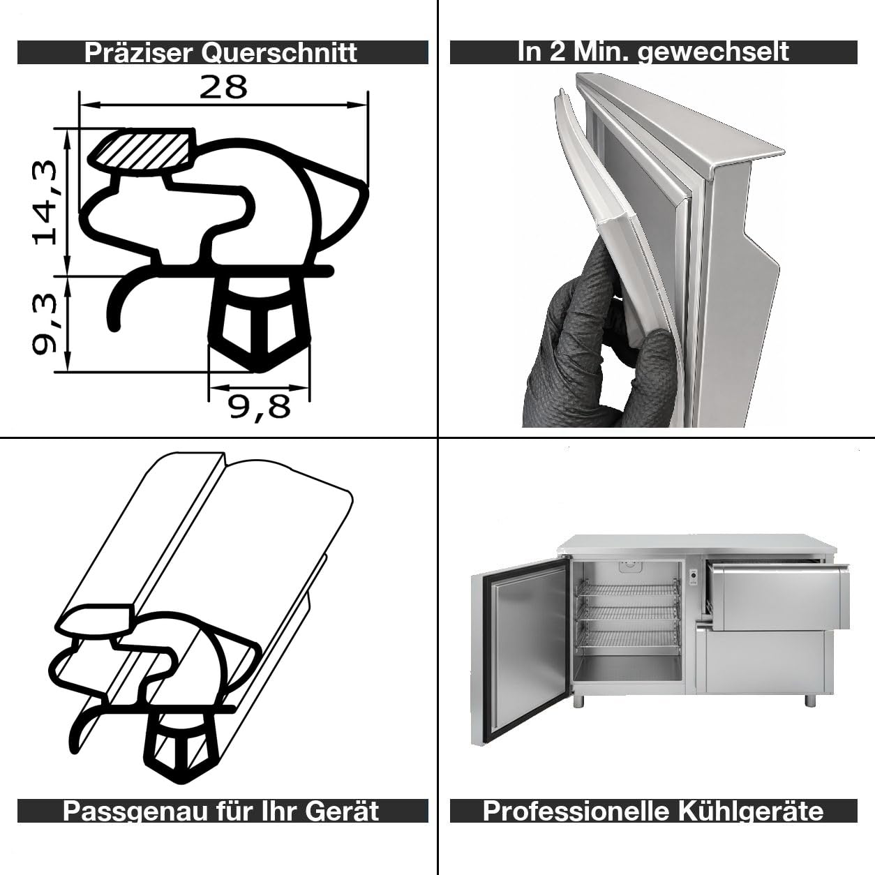 Magnetdichtung Profil groß V, 2000mm, weiss (Kühlschrankdichtung)