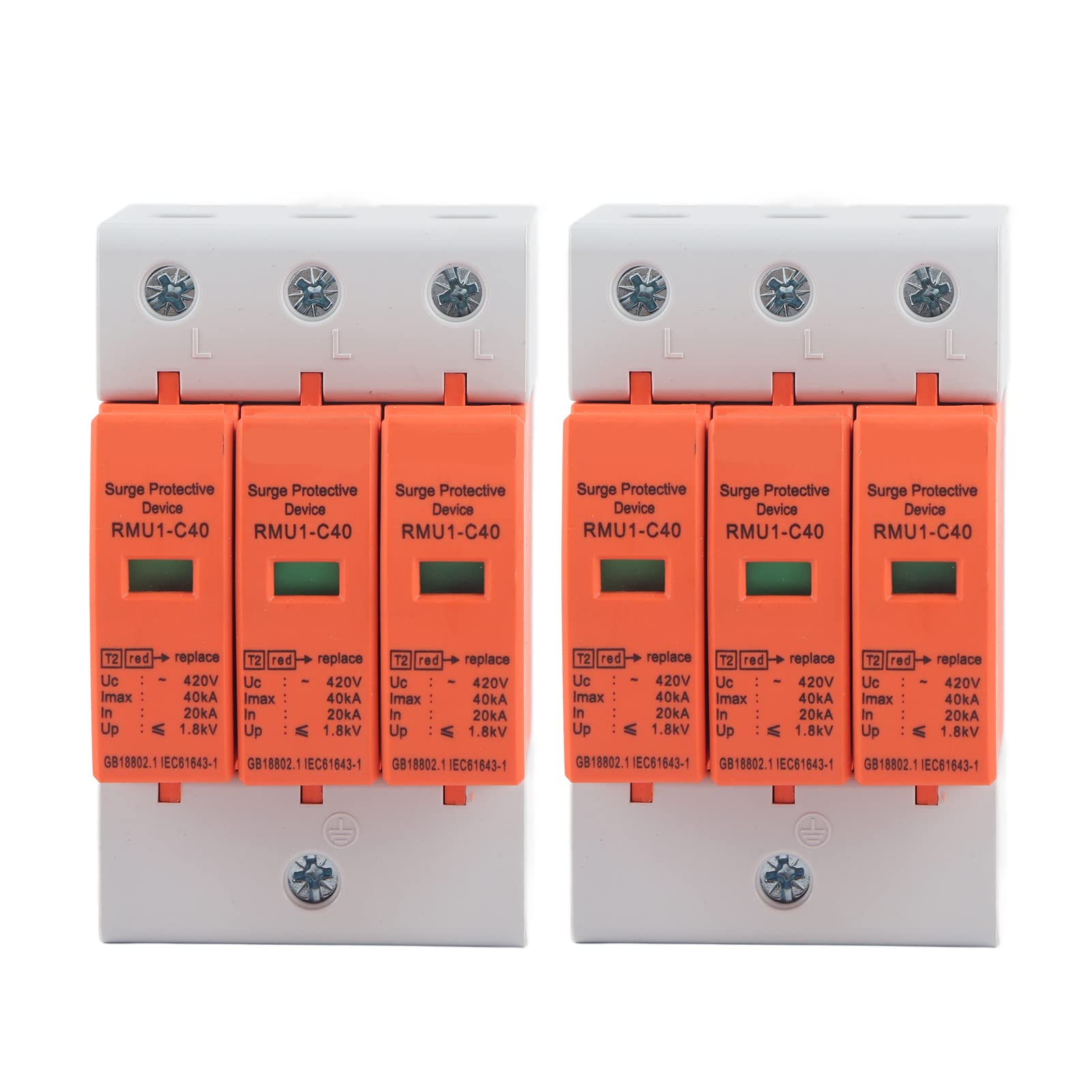 Surge Protective Device 2Pcs AC 420V Surge Protective Device Din Rail Mount House 3P Arrester Protector RMU1?C20/40/60(Imax:40kA)