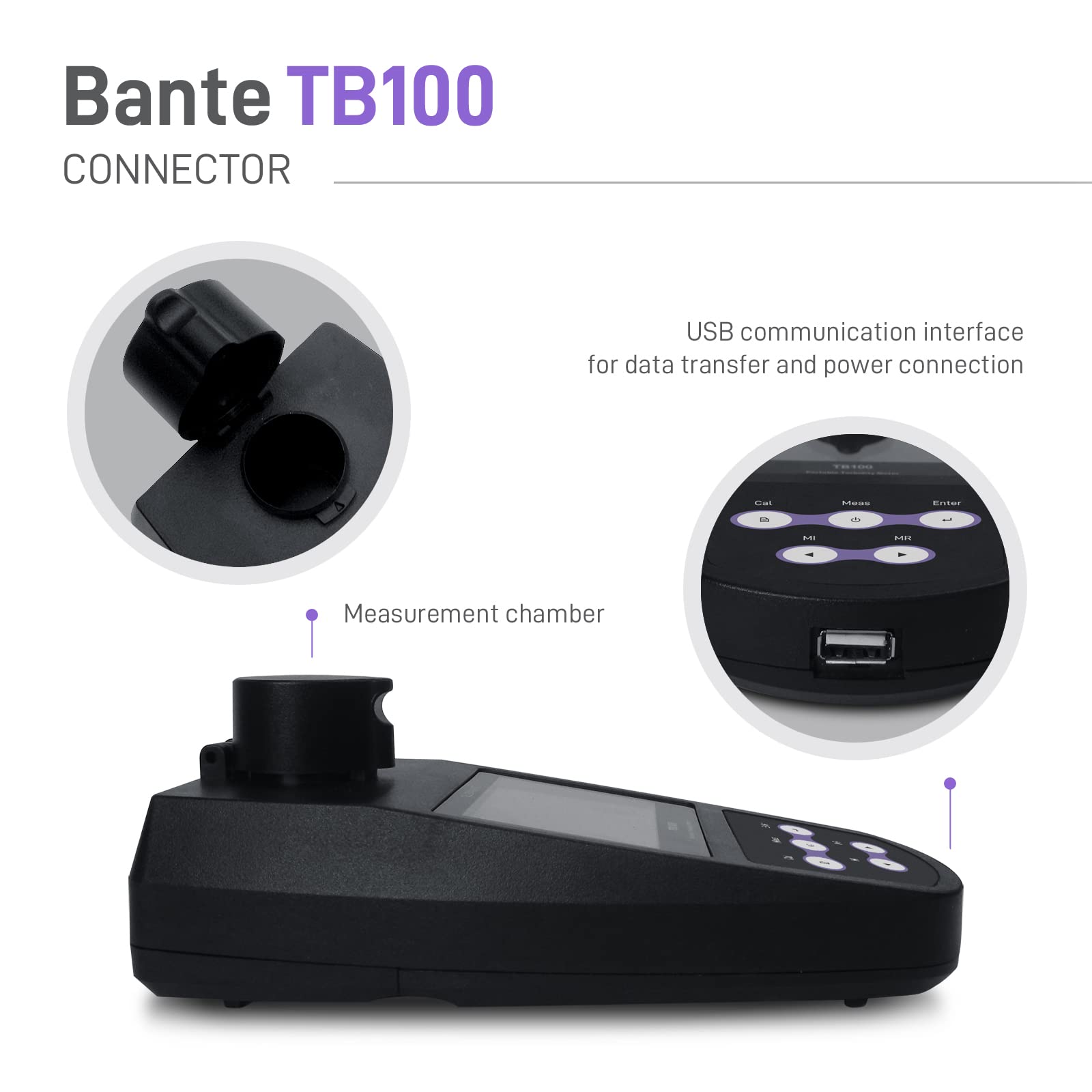 Bante TB100 Tragbares Trübungsmesser | Turbidimeter-Set | 2 bis 5 Punkte Kalibrierung, wählbare Trübungseinheiten – NTU/FNU/EBC/ASBC, 100 Sets Datenspeicher, USB-Schnittstelle