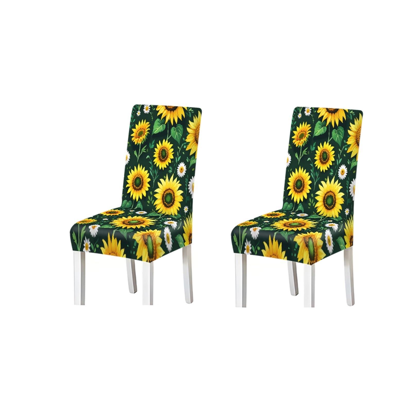 KXUAUV Dark Green Sunflower Daisy Print Dining Chair Covers, Stretch Slipcovers For Kitchen Dining Room Farmhouse Party, 2/4/6PCS Seat Protectors for Restaurant Hotel Party(2PCS Chair cover)