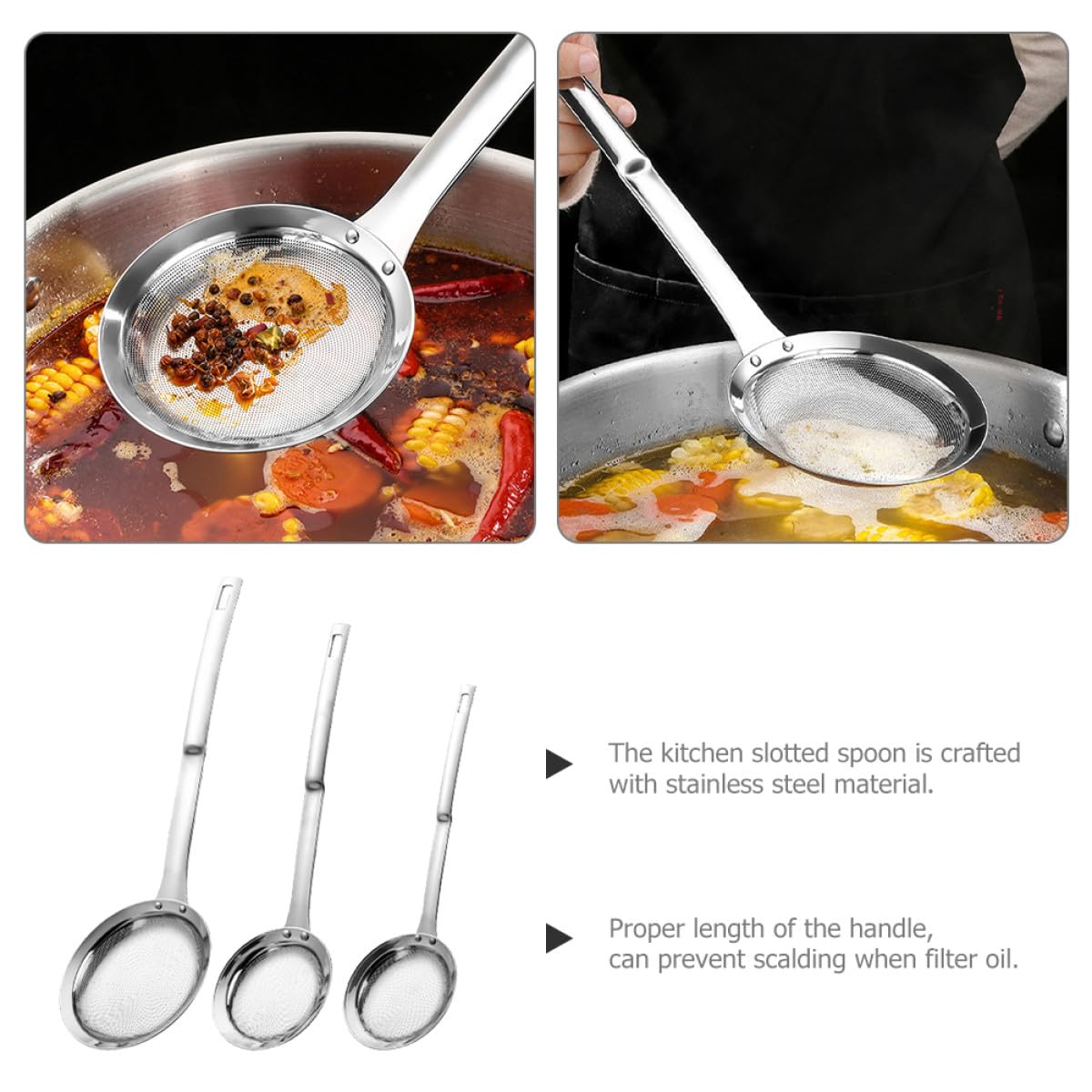 Homoyoyo 3pezzi Colino da Cucina in Acciaio Inox Maglia Fine Setaccio Manico lungo Filtro per Alimenti