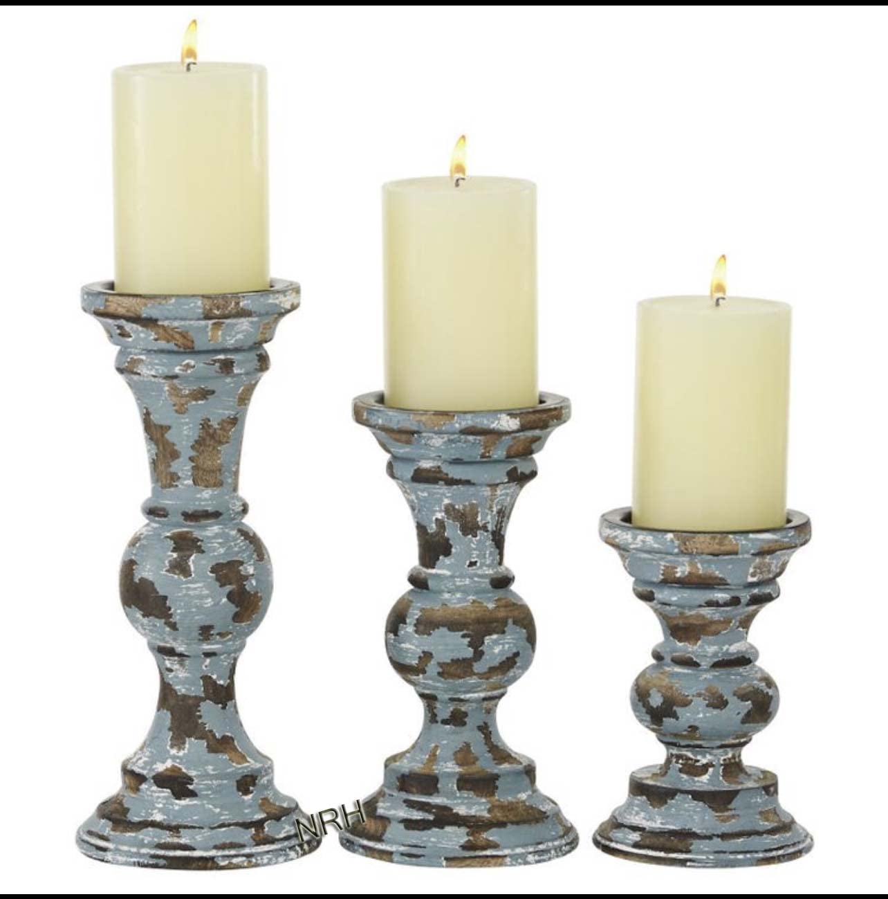 Portacandele in legno rustico shabby chic massiccio intagliato a colonna da chiesa (set di 3)