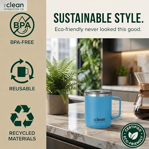 Miniatura 5 de Taza de viaje aislada de 12 onzas, taza de viaje con tapa con forro de cerámica  Taza de oficina reutilizable de doble pared al vacío ecológica sin