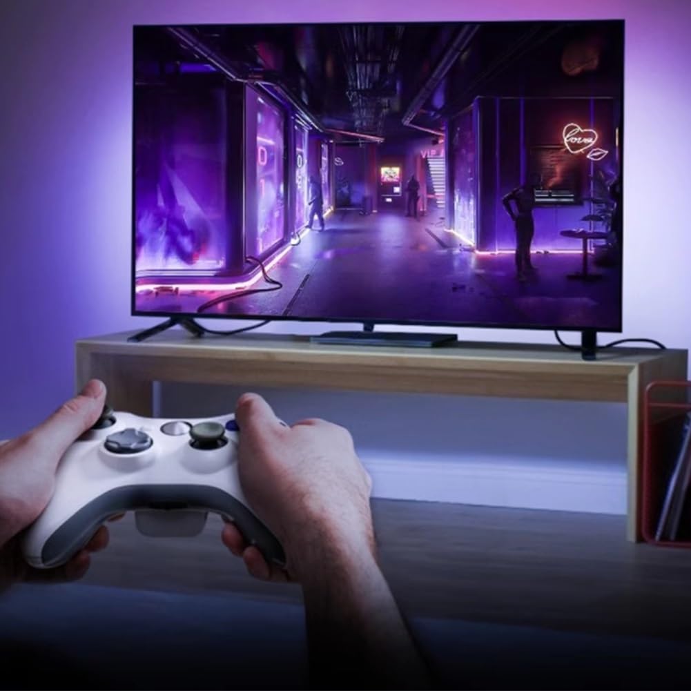 DONGXIAO Luce Ambientale TV, TV sincronizzata con Suono e Luce, Cambio Colore sincrono con Lo Schermo, la Luce Si muove con l'ombra, Cintura Luminosa sincrona Intelligente di Sfondo(4m(for TV 72IN))