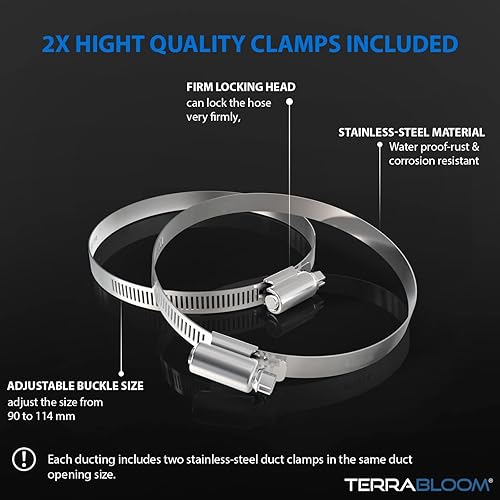 Miniatura 3 de TerraBloom Conducto flexible de aluminio de 4 pulgadas, conducto flexible de 8 pies de largo, conducto flexible con 2 abrazaderas, manguera de aire