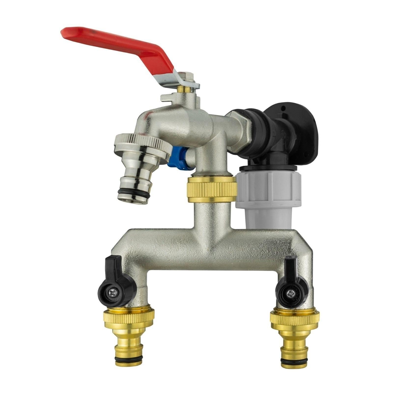 B2C MDPE Compression Wall Flange Plate + Hozelock Compatible Quick Connect Tap 20mm (Double Tap + Splitter + QuickConnector) โ image 1