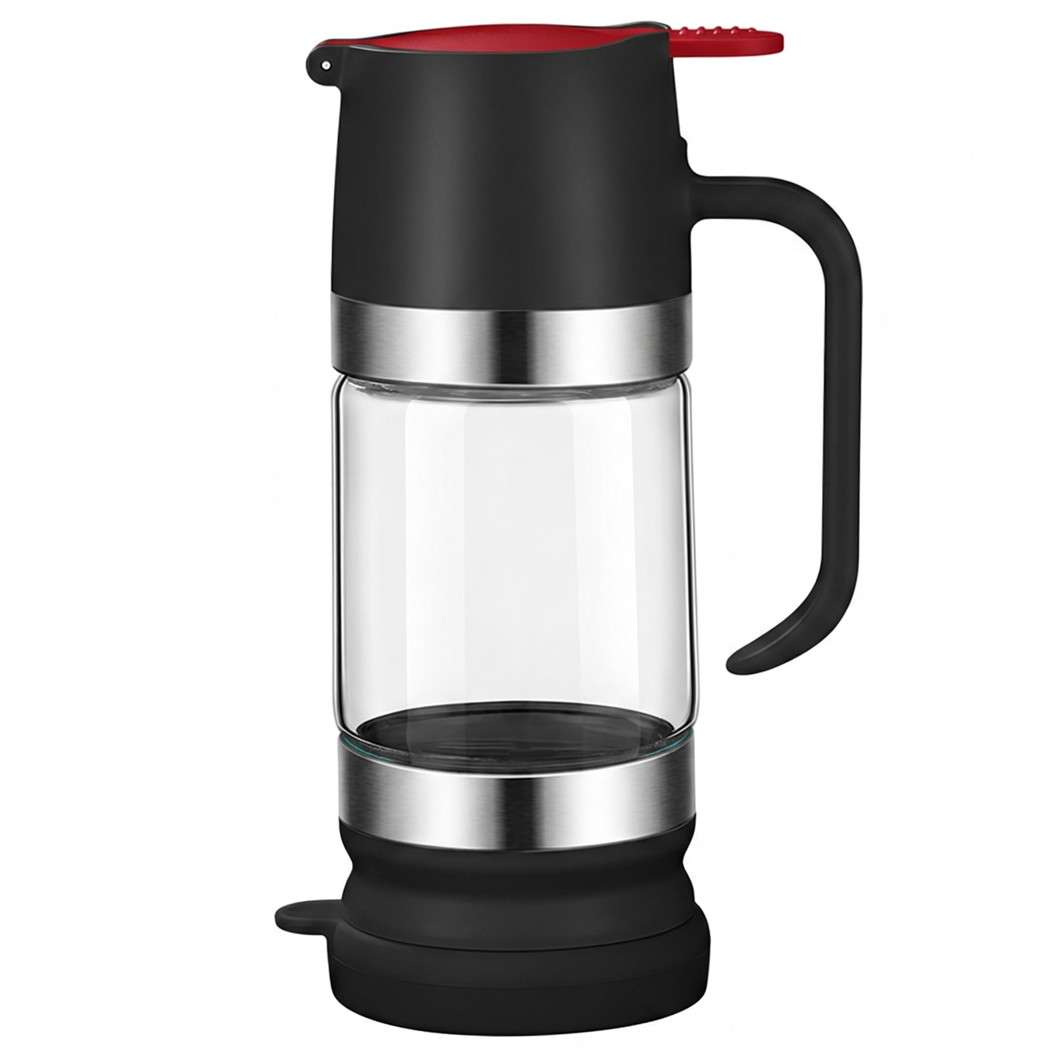 Monwssoe Honey Jars, Glass Honey Dispenser With Stand No Drip, 350ml Leakproof No Drip Dispenser With Handle, Press-to-dispense (black)