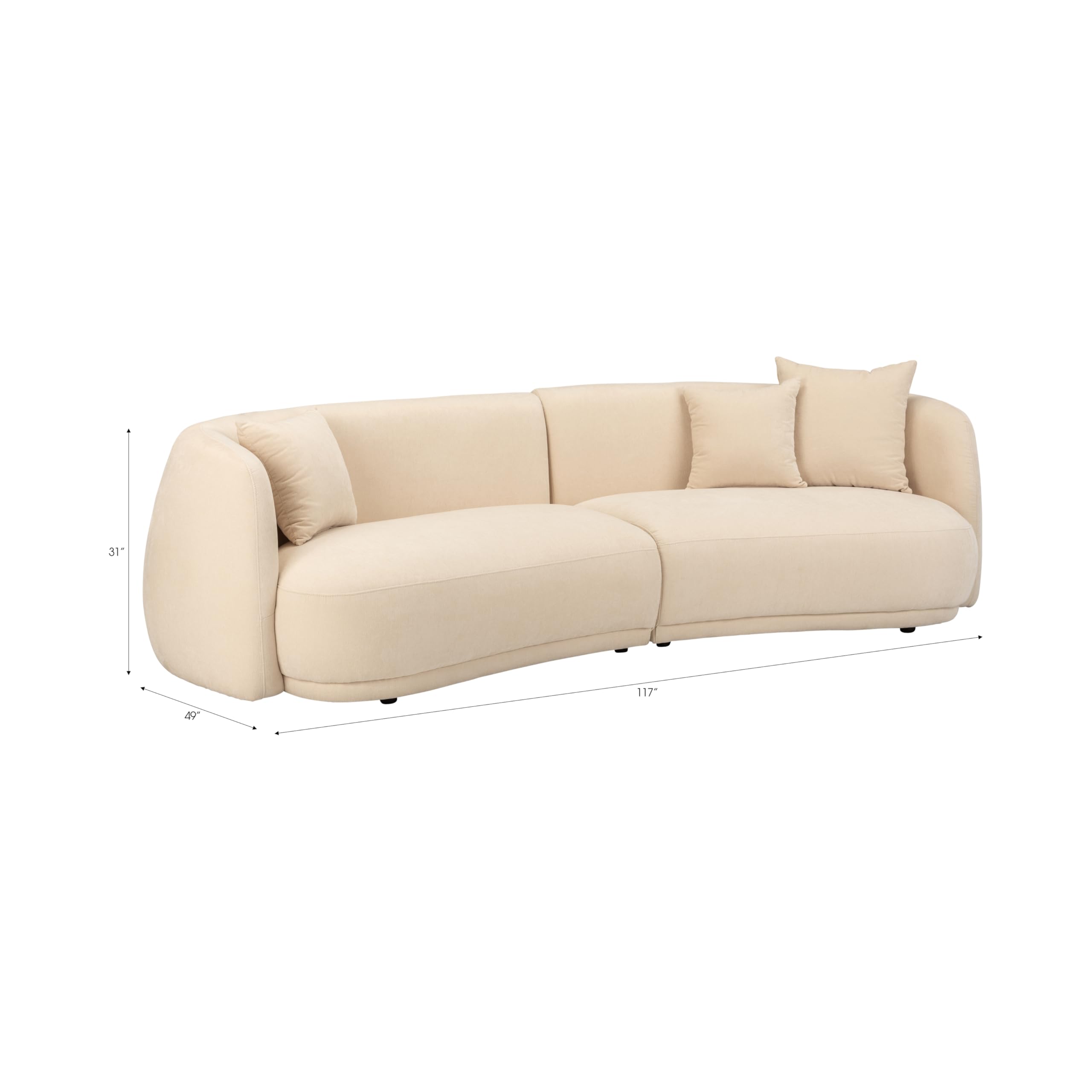 Sofá curvo de lujo de 5 asientos de 117 pulgadas, sofá marfil/beige, marco de madera y tela cómoda, asientos profundos anchos de gran tamaño, modular moderno minimalista de mediados de 3