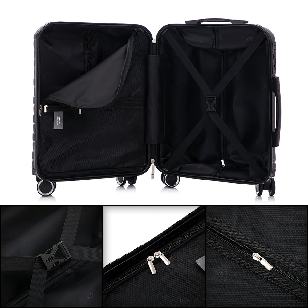 RAYKONG Maleta Cabina 55x40x20cm ABS+Policarbonato (40L) semirígida Equipaje de Mano pequeño 4 Ruedas giratorios a 360º Cierre numérico | Negro