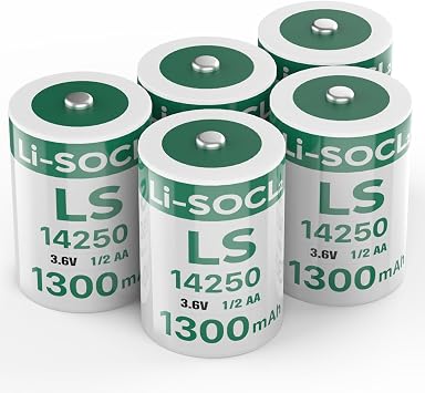 Pack of 5 LS14250 3.6V 1/2AA 1300mAh Lithium Batteries, ER14250 Batteries, Non-Rechargeable