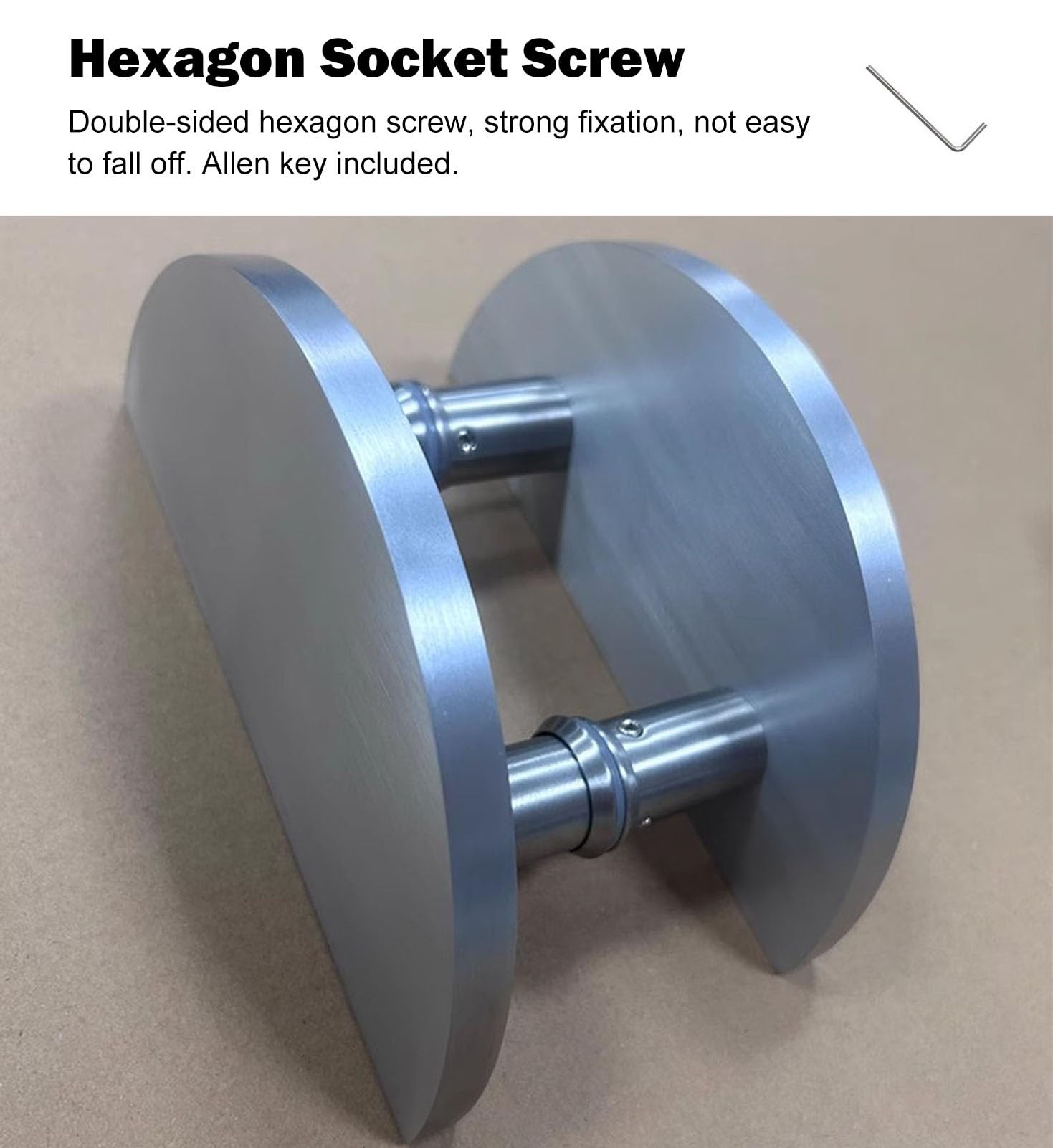 Uchwyty do drzwi w kolorze szczotkowanego srebra, półokrągłe, zestaw akcesoriów ze stopu aluminium antykorozyjnych do szklanych bram wejściowych, 40 cm (15,75 cala), nowoczesny design, stylo